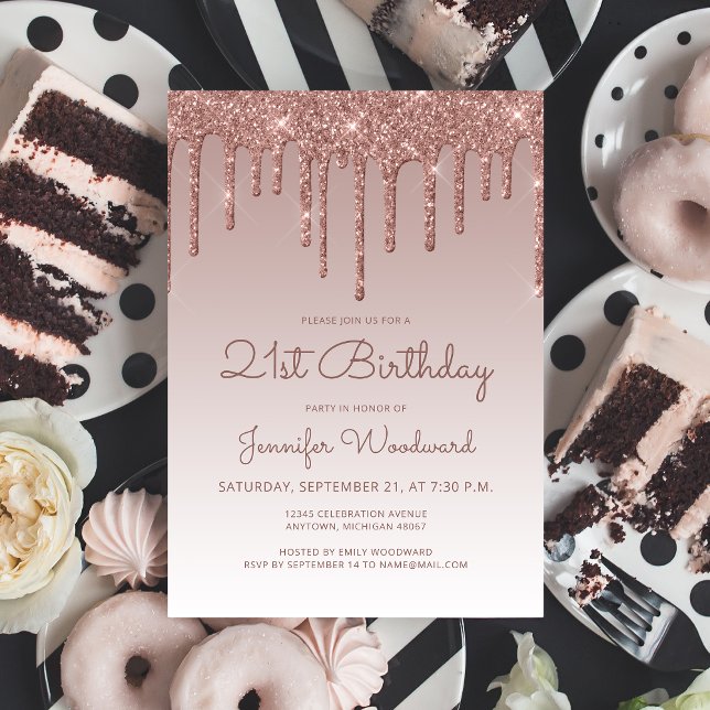 Glam Rose Gold 21st Birthday Party Invitation (Creator Uploaded)