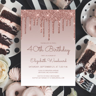 Glam Rose Gold 40th Birthday Party Invitation
