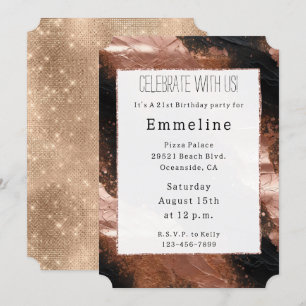 Glam Rose Gold Black Champagne Glitzy Sparkle Invitation