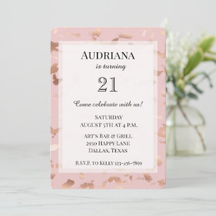 Glam Rose Gold Blush Abstract Birthday Invitation
