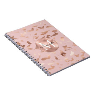 Glam Rose Gold Blush Abstract Monogram Notebook