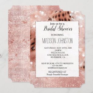 Glam Rose Gold Blush Pink Cheetah Invitation