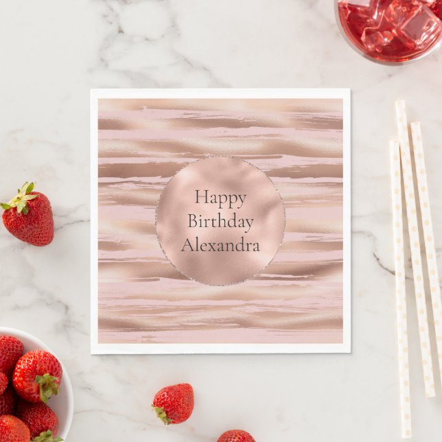 Glam Rose Gold Blush Stripes Birthday Napkin (Insitu)