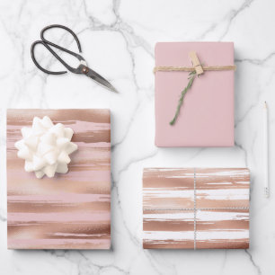Glam Rose Gold Blush Stripes Wrapping Paper Sheet