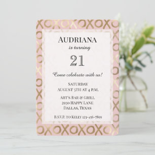 Glam Rose Gold Blush XOXO Birthday Invitation