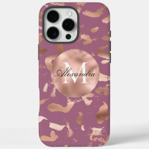 Glam Rose Gold Boysenberry Purple Abstract iPhone 16 Pro Max Case