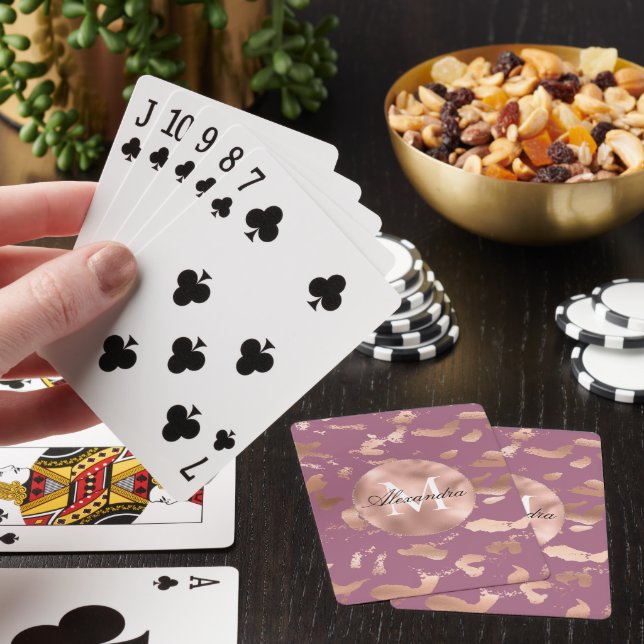 Glam Rose Gold Boysenberry Purple Abstract Playing Cards (In Situ)