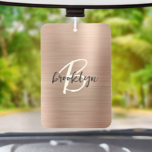 Glam Rose Gold Brushed Metal Black White Monogram Car Air Freshener