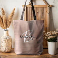Glam Rose Gold Brushed Metal Black White Monogram