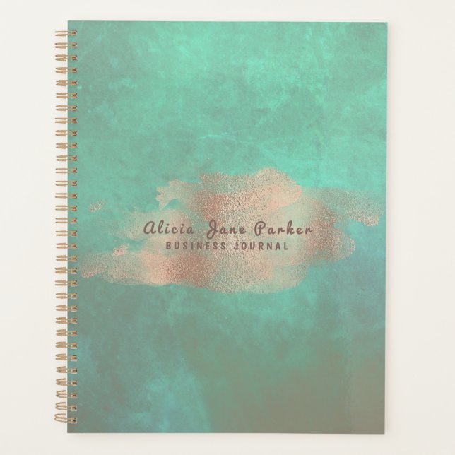 Glam Rose Gold Copper Foil Green | Luxury Elegant Planner (Front)