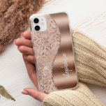 Glam Rose Gold Faux Foil Leopard Spots Name<br><div class="desc">This design features a chic rose gold and blush metallic leopard spot pattern sprinkled with sparkly white holographic faux glitter on the left, and a rose gold faux foil image on the right in the shape of a wave bordered with rose gold faux glitter. Personalise it with your name or...</div>