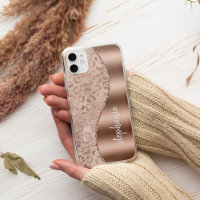 Glam Rose Gold Faux Foil Leopard Spots Name