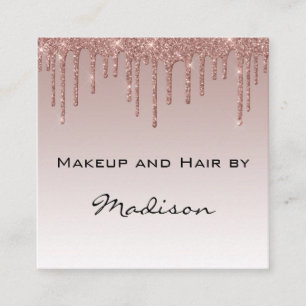 Glam Rose Gold Faux Glitter Drips Makeup Artist Square Business Card