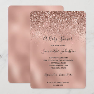 Glam Rose Gold Glitter Baby Shower Invitation