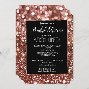 Glam Rose Gold Glitter Black Invitation