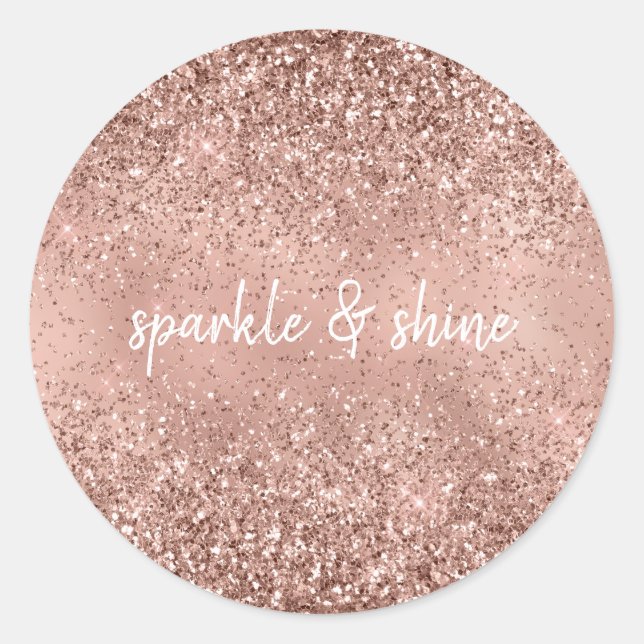 Glam Rose Gold Glitter Classic Round Sticker (Front)