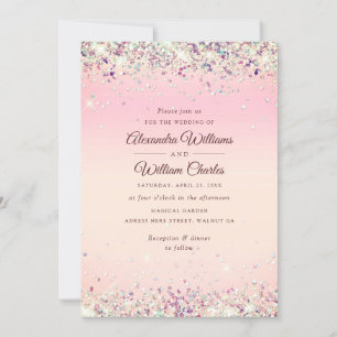 Glam Rose Gold Glitter Confetti Modern Pastel Invitation