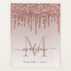 Glam Rose Gold Glitter Drips Elegant Monogram 2022