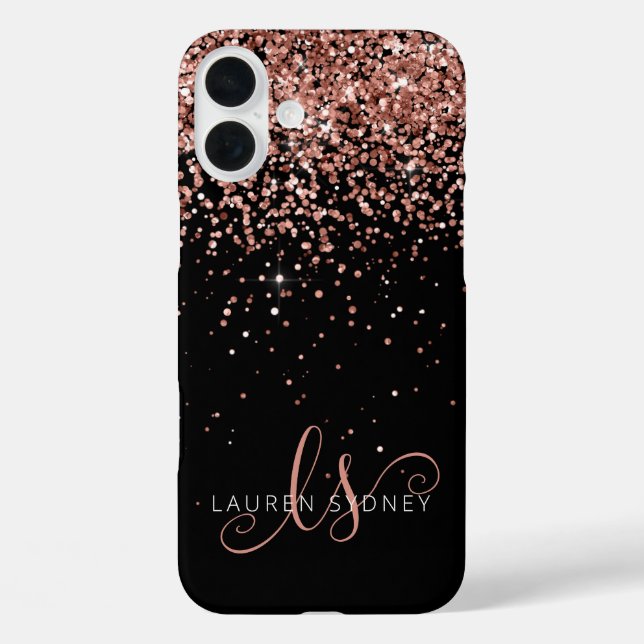 Glam Rose Gold Glitter Elegant Monogram Case-Mate iPhone Case (Back)