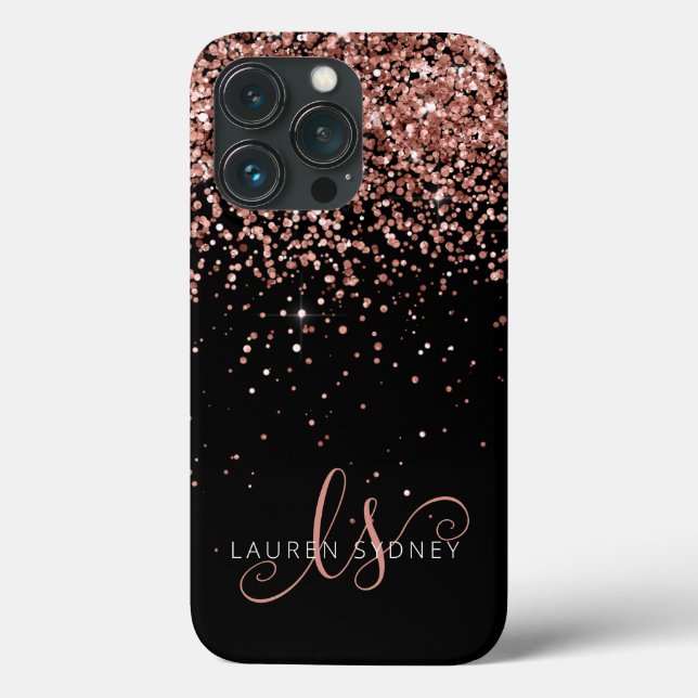 Glam Rose Gold Glitter Elegant Monogram Case-Mate iPhone Case (Back)