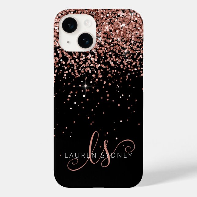 Glam Rose Gold Glitter Elegant Monogram Case-Mate iPhone Case (Back)