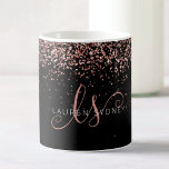 Glam Rose Gold Glitter Elegant Monogram Coffee Mug<br><div class="desc">Glam Rose Gold Glitter Elegant Monogram Coffee Mug. Easily personalise this trendy chic planner design featuring elegant rose gold sparkling glitter on a black background. The design features your handwritten script monogram with pretty swirls and name.</div>