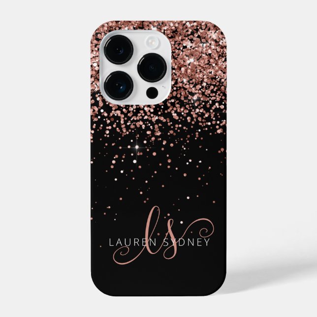 Glam Rose Gold Glitter Elegant Monogram iPhone Case (Back)