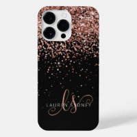 Glam Rose Gold Glitter Elegant Monogram