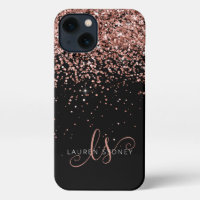 Glam Rose Gold Glitter Elegant Monogram