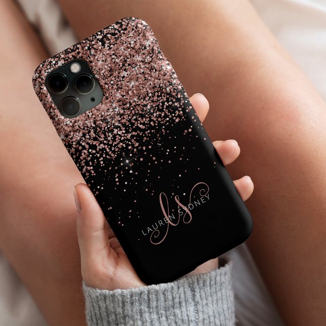 Glam Rose Gold Glitter Elegant Monogram iPhone Case (Creator Uploaded)