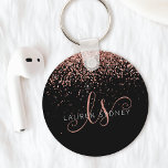 Glam Rose Gold Glitter Elegant Monogram Key Ring<br><div class="desc">Glam Rose Gold Glitter Elegant Monogram Keychain,  Easily personalize this trendy chic keychain design featuring elegant rose gold sparkling glitter on a black background. The design features your handwritten script monogram with pretty swirls and your name.</div>