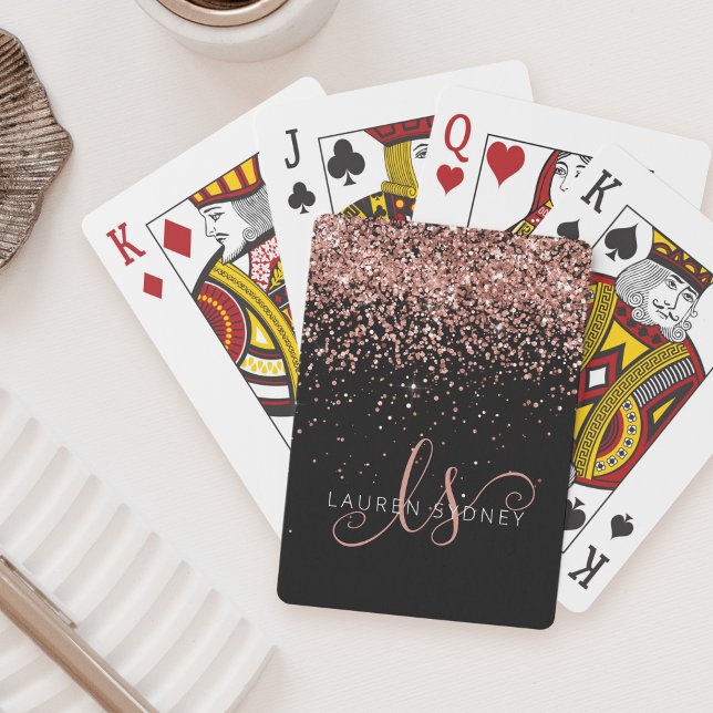 Glam Rose Gold Glitter Elegant Monogram Playing Cards (Creator Uploaded)