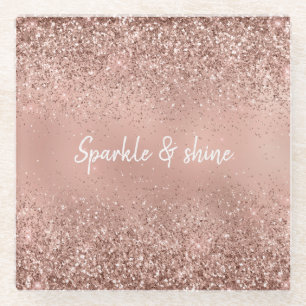 Glam Rose Gold Glitter Glass Coaster