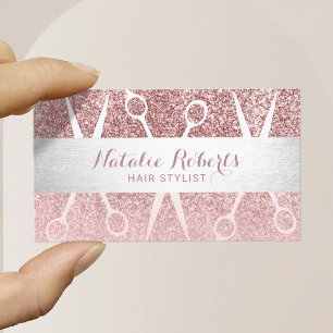 Glam Rose Gold Glitter Hair Stylist Beauty Salon Business Card