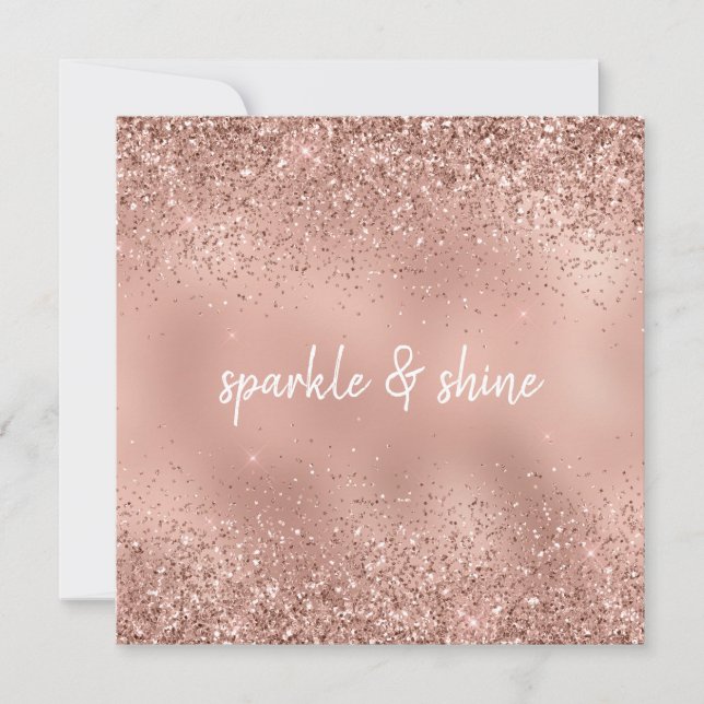 Glam Rose Gold Glitter Holiday Card (Front)