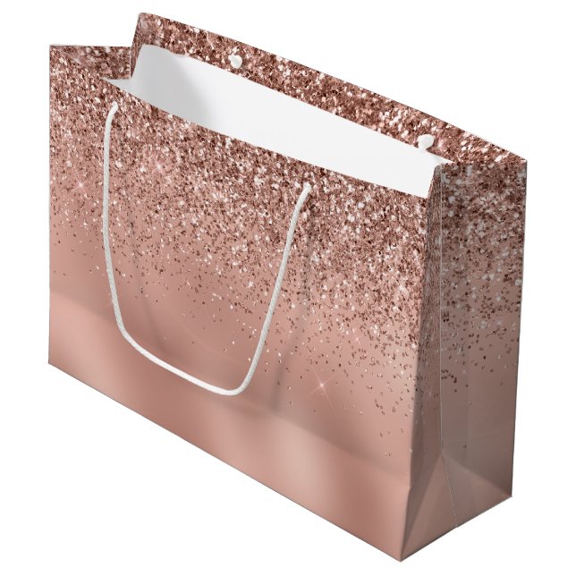 Glam Rose Gold Glitter Large Gift Bag (Front Angled)