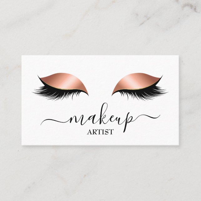 Glam Rose Gold Glitter Lashes Makeup Artist Salon Business Card (Front)