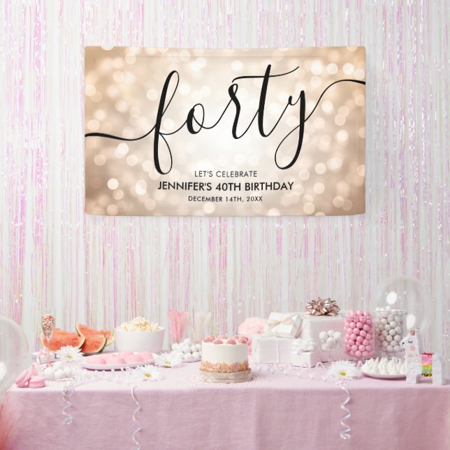 Glam Rose Gold Glitter Lights 40th Birthday  Banner (Party)