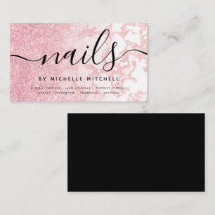 Glam Rose Gold Glitter Marble Nails Black Business Card