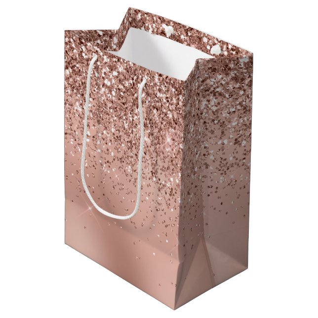 Glam Rose Gold Glitter Medium Gift Bag (Front Angled)