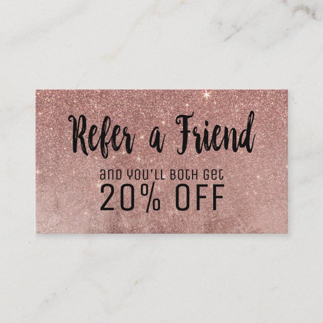 Glam Rose Gold Glitter Mesh Referral Card (Front)
