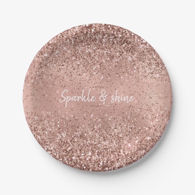 Glam Rose Gold Glitter Paper Plate (Front)