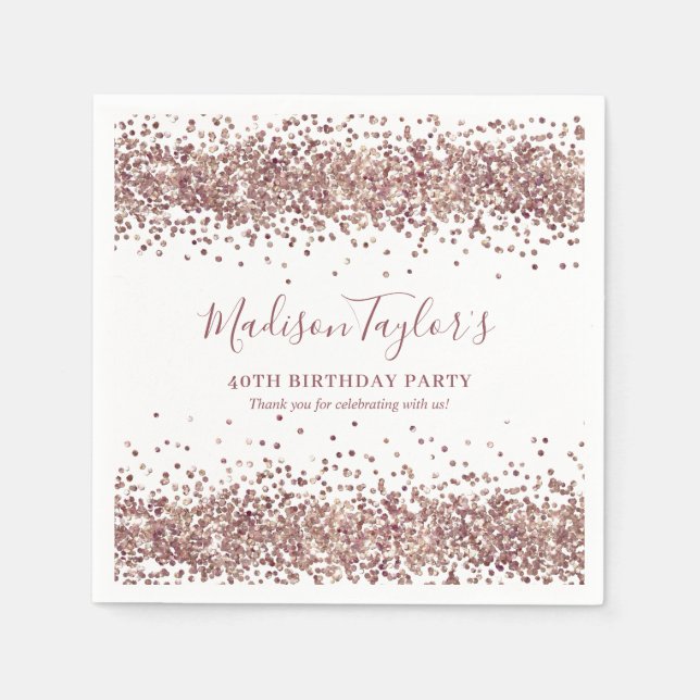 Glam Rose Gold Glitter Sparkle Confetti Birthday Napkin (Front)