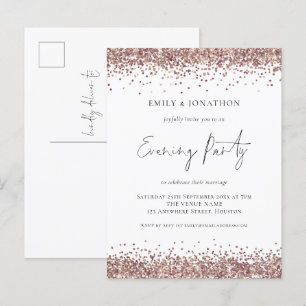 Glam Rose Gold Glitter Wedding Evening Party Invitation Postcard