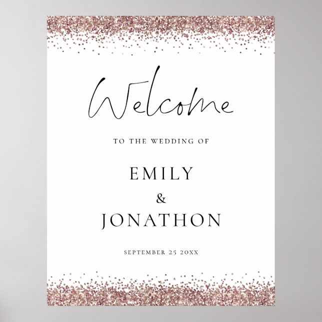 Glam Rose Gold Glitter Welcome to Wedding Poster (Front)