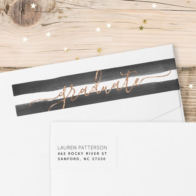 Glam Rose Gold Graduation Return Address Labels (Creator Uploaded)