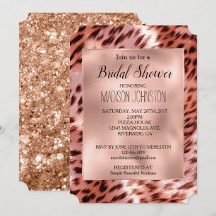 Glam Rose Gold Leopard Animal Bridal Shower Invitation