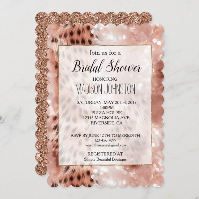 Glam Rose Gold Leopard Bridal Shower Invitation (Front/Back)