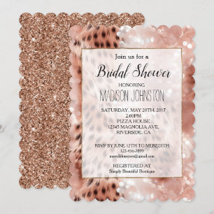 Glam Rose Gold Leopard Bridal Shower Invitation