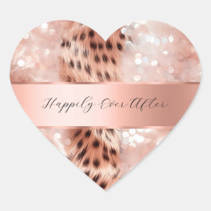 Glam Rose Gold Leopard Wedding Heart Sticker